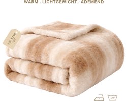 NAKA Home Zachte Fleece Plaid - Fleece Deken - Imitatiebont - Warm - Ademend en lichtgewicht voor Bank, Slaapkamer & Woonkamer - 200 x 150 cm - Lichtbruin
