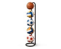 Naleo® Ballenrek - Voor 5 Ballen - Balhouder - ijzer - Ballenhouder - Ballen Opberger - Ballenstandaard - Ballen Opbergen - Voetbalhouder - Ballen Opbergrek - Balhouder Voetbal - 5 Laags - Basketbal - Volleybal - Rek - Voor Binnen En Buiten