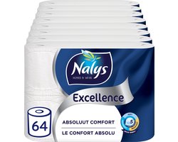 Nalys Excellence Toiletpapier - 64 rollen - Wit Maxi Vellen wc papier (5-laags) - Voordeelverpakking - papieren verpakking