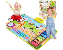Namajunas - 3 in 1 Muziekmat - Kinderspeelgoed 1 2 3 Jaar - Dansmat - Pianomat - boerderijdier touch speelkleed - Pianoklavier & Drumset met 2 Drumstokken - Cadeau Vroeg Educatief Muzikaal Leerspeelgoed - meisjes en jongens - Babyspeelgoed