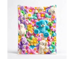 Namajunas - beer pastel bloemenprint deken - 150 x 200 cm - fleece deken - wasmachine - 3D pluche zachte en comfortabele deken - winterdeken - plaid - levendige kleuren - voor bank, bed en decoratie