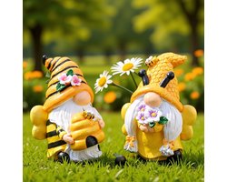 Namajunas - Bijen korf dwergen set - 2 stucks - Tuin kabouter set - polyresin - Woon decoratie - Tuin accessoires - Een tuin ornament geschenk voor binnen en buiten