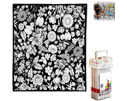 Namajunas - Kleurdeken Met Stiften - DIY Kleurdeken - 125cm × 150cm - Met 24 Acryl Stiften - Kleurdekens voor Volwassenen & Kinderen - Wasbaar Kleurboekdoek - Decoratieve Plaid Voor Bank of Bed - Decoratie voor Huis - Bloemen - Cadeau voor Kerst