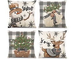 Namajunas - Kussenhoes 45x45 cm - Kussenhoes set van 4 stuks - Kussenhoesje - Sierkussen -Kerstdecoratie voor binnen - Kerstversiering - Kerst - Zonder binnenkussen