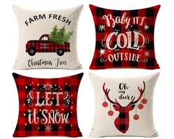 Namajunas - Kussenhoes 45x45 cm - Kussenhoes set van 4 stuks - Kussenhoesje - Sierkussen -Kerstdecoratie voor binnen - Kerstversiering - Kerst - Zonder binnenkussen