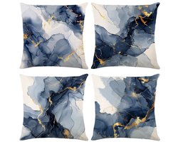 Namajunas - Kussenhoes 45x45 cm - Kussenhoesje - Sierkussen - Marble Kussensloop - 100% polyester - Blauw - Met rits - Zonder binnenkussen - Set van 4