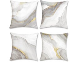 Namajunas - Kussenhoes 45x45 cm - Kussenhoesje - Sierkussen - Marble Kussensloop - 100% polyester - WitGoud - Met rits - Zonder binnenkussen - Set van 4