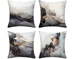Namajunas - Kussenhoes 45x45 cm - Kussenhoesje - Sierkussen - Marble Kussensloop - 100% polyester - Zwart-Goud - Met rits - Zonder binnenkussen - Set van 4