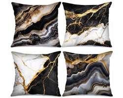 Namajunas - Kussenhoes 45x45 cm - Kussenhoesje - Sierkussen - Marble Kussensloop - 100% polyester - Zwart - Met rits - Zonder binnenkussen - Set van 4
