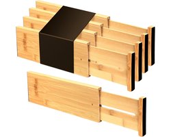 Namajunas - Ladeverdelers - Bamboe Ladeverdelers - ladeverdeler verstelbaar - 4 Stuks - Lade Organizer - Milieuvriendelijk - Duurzaam - voor Kleding - Met Veermechanisme - Geschikt voor Keuken, Badkamer, Slaapkamer, Bureau - 4 Stuks
