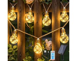 Namajunas - Lichtsnoer buiten - Zonne-hennep touwstringlamp - Solar Tuinverlichting - Buitenverlichting - 8M - Sfeerverlichting - 16 onbreekbare LED-lampen - Met afstandsbediening - 8 standen & timer - Decoratief voor tuinprieel en pergola