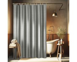 Namajunas - Linnen getextureerd douchegordijn-Polyester waterdicht-Anti-schimmel wasbaar stoffen badgordijn voor de badkamer-180x180cm-met 12 ringen