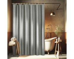 Namajunas - Linnen getextureerd douchegordijn-Polyester waterdicht-Anti-schimmel wasbaar stoffen badgordijn voor de badkamer-180x200cm-met 12 ringen