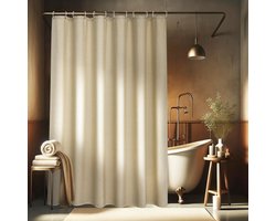 Namajunas - Linnen getextureerd douchegordijn-Polyester waterdicht-Anti-schimmel wasbaar stoffen badgordijn voor de badkamer-180x200cm-met 12 ringen