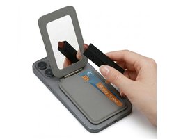 Namajunas - Magnetische MagSafe Pasjeshouder voor iPhone 16/15/14/13/12 - RFID Kaarthouder met Spiegel & Verstelbare Standaard - Luxe Lederen Telefoon Portemonnee voor 5 Pasjes - Magsafe Wallet Case - Magnetische Achterkant