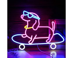 Namajunas - Neon lamp - Led wandlamp - Wanddecoratie - Dimbaar - Neon Verlichting - Neon Sign - Teckel skateboard hond - Voor Slaapkamer Bar Spelletjeskamer Schattig Cadeau voor Dierenliefhebbers - sfeerlamp