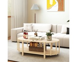 Namajunas - Salontafel met opbergruimte - Natuurhout Kleur - Hout - Salontafel ovaal - Bijzettafeltjes woonkamer - Banktafel - Koffietafel - 120 x 60 x 40 cm - Scandinavische stijl