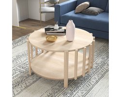 Namajunas - Salontafel rond - Salontafel met opbergruimte - Natuurhout Kleur - Hout - Salontafel ovaal - Bijzettafeltjes woonkamer - Banktafel - Koffietafel - 70 x 70 x 40 cm - Scandinavische stijl