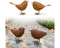 Namajunas - Set van 2 decoratieve tuinvogels van natuurlijk geroest metaal - 15*10CM - Tuindecoratie - Voor tuin, terras, balkon, bloempot - Voor Binnen en Buiten - Voor Plantenbed en Bloempot Decoratie - Cadeau voor Tuinliefhebber