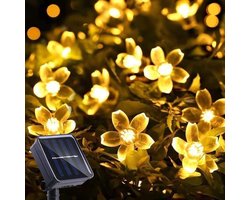 Namajunas - Solar werkende bloem vormige licht snoeren - 8 verschillende flitsmodi - 7 meter met 50 LED lamp - Spatwaterdicht - Lichtsnoer - Prikkabel - Sfeer verlichting buiten en binnen - Tuinverlichting - Warm wit - Sfeer lampen - Camping LED
