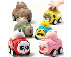 Namajunas - Speelgoed auto - Capybara auto- Vanaf 1 jaar jongens en meisjes - 6 stuks auto speelgoed baby dierenraceauto - Capibara - Press-and-go speelgoedvoertuigenset voor peuters 10-12-18 maanden - cadeau voor kinderen van 1 2 3 jaar
