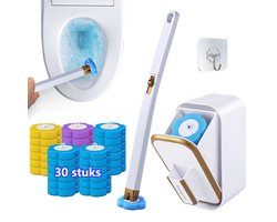 Namajunas - Toiletborstel met houder - Wc borstel - Wc reiniger - Wegwerpbare toiletborstel navullingen 30 stuks - Verlengde steel en houder set voor toiletborstels voor badkamerreiniging, wastafels, badkuipen - 3 soorten geuren