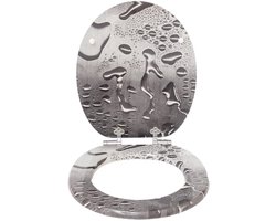Namajunas - Toiletbril - Universele vorm WC Bril - MDF hout - Softclose - Antibacterieel - Grijze dauwdruppels - Met Deksel - RVS Bevestiging - Inclusief bevestiging - Easy Clean