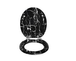Namajunas - Toiletbril - Universele vorm WC Bril - MDF hout - Softclose - Antibacterieel - Zwart Marmer Craquelé - Met Deksel - RVS Bevestiging - Inclusief bevestiging - Easy Clean