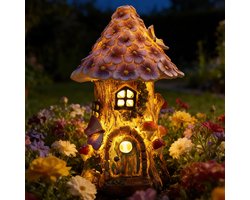 Namajunas - Tuinbeelden voor buiten - Tuindecoratie - Tuinverlichting - Retro Huis Feeëntuinlampjes - Tuin kunst sculptuur decoratie - Paddenstoelboomhut - Vlinder - Solar lamp voor terras gazon achtertuin porch ornamenten, tuinornament - Cadeaus