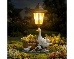Namajunas - Tuinbeelden voor buiten - Tuindecoratie - Tuinverlichting - Tuin eend beeldjes met zonne lantaarn bloempot - Eendjes beeldjes tuinkunst sculpturen voor terras gazon achtertuin porch ornamenten, tuinornament - Solar lamp - Cadeaus