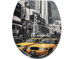 Namajunas - WC-brillen - Wc bril softclose - Toilet bril - Universele vorm WC Bril - Duroplast - Antibacterieel - Manhattan Gele Taxi - Met Deksel - RVS Bevestiging - Easy Clean - Snelle montage en demontage - Inclusief Bevestigingsmateriaal