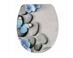 Namajunas - WC-brillen - Wc bril softclose - Toilet bril - Universele vorm WC Bril - Duroplast - Antibacterieel - Zen met Blauwe Vlinder - Met Deksel - RVS Bevestiging - Easy Clean - Snelle montage en demontage - Inclusief Bevestigingsmateriaal