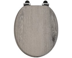 Namajunas - WC-brillen - Wc bril softclose - Toilet bril - Universele vorm WC Bril - MDF hout - Antibacterieel - Grijze eik - Met Deksel - RVS Bevestiging - Easy Clean - Snelle montage en demontage - Inclusief Bevestigingsmateriaal