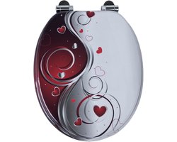 Namajunas - WC-brillen - Wc bril softclose - Toilet bril - Universele vorm WC Bril - MDF hout - Antibacterieel - Karmijnrode Hartswirbel - Met Deksel - RVS Bevestiging - Easy Clean - Snelle montage en demontage - Inclusief Bevestigingsmateriaal