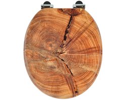 Namajunas - WC-brillen - Wc bril softclose - Toilet bril - Universele vorm WC Bril - MDF hout - Antibacterieel - Scheurige Houtdoorsnede - Met Deksel - RVS Bevestiging - Easy Clean - Snelle montage en demontage - Inclusief Bevestigingsmateriaal