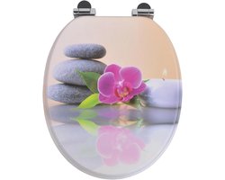 Namajunas - WC-brillen - Wc bril softclose - Toilet bril - Universele vorm WC Bril - MDF hout - Antibacterieel - Stenen bloemblaadjes - Met Deksel - RVS Bevestiging - Easy Clean - Snelle montage en demontage - Inclusief Bevestigingsmateriaal