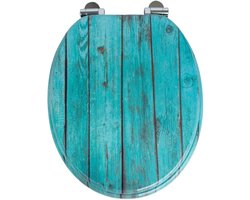 Namajunas - WC-brillen - Wc bril softclose - Toilet bril - Universele vorm WC Bril - MDF hout - Antibacterieel - Turkoois Oudhouten - Met Deksel - RVS Bevestiging - Easy Clean - Snelle montage en demontage - Inclusief Bevestigingsmateriaal