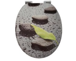 Namajunas - WC-brillen - Wc bril softclose - Toilet bril - Universele vorm WC Bril - MDF hout - Antibacterieel - Vochtige Steen met Groen - Met Deksel - RVS Bevestiging - Easy Clean - Snelle montage en demontage - Inclusief Bevestigingsmateriaal