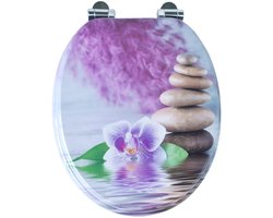 Namajunas - WC-brillen - Wc bril softclose - Toilet bril - Universele vorm WC Bril - MDF hout - Antibacterieel - Zen Stenen Orchidee - Met Deksel - RVS Bevestiging - Easy Clean - Snelle montage en demontage - Inclusief Bevestigingsmateriaal