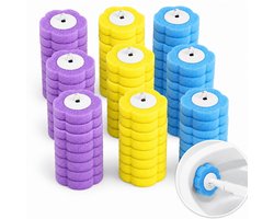 Namajunas - Wegwerp toiletborstel - WC borstel - Reinigingsborstel - Sponsborstels - Set van 60 - Blauw/geel/paars - badkamer accessoires - Verkrijgbaar in drie geuren - vervangbaar