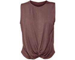 Namastae® Yoga top dames | Yoga kleding dames shirt | Sport shirt geknoopt | Kort topje | Taupe | Maat XS (maat 32-34)