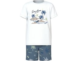 Name it jongens shortama - Palmboom - 152 - Blauw
