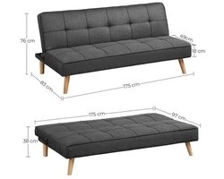 NÁMI Slaapbank - Logeerbed - 2persoons - Bedbank - Sleeping Couch - 175X83X76 Cm - Scandinavisch Stijl - Grijs