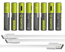 Namtek Oplaadbare batterijen AAA 1.5V 740 mWh met USB Type-C Kabel opladen - Lithium USB batterijen - Duurzame Keuze - 8 stuks