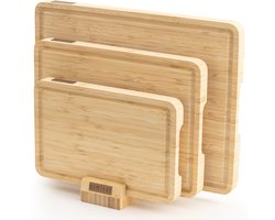 Namture Snijplankenset met Houder – 3 Snijplanken van Premium Bamboe – Extra Dik 2,5 cm – Snijplank Hout – Antislip – Tapasplank – Serveerplank – Kaasplank – Borrelplank – Geschenkset in Luxe Giftbox
