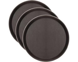 NAMYEUT Pack of 3, 28 cm, Brown, Pillar Tray, Round, Plastic, Plastic Serving Tray, Round, Non-Slip for Kitchen, Cafe, Bakery, Restaurant
