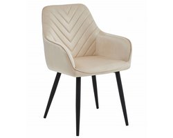 NANA Stoel – Beige Velvet – Metalen Poten Zwart – Comfortabele Eetkamerstoel