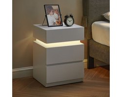 Nancy's Bovalino Nachtkastje set van 2 - Bijzettafel - LED-Verlichting - Wit - ± 40 x 35 x 55 cm