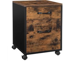 Nancy's Burleson Ladeblok - Kantoorkast - Archiefkast - Op Wieltjes - 2 Lades - Documenten - Industrieel - Bruin - Zwart - Bewerkt Hout - Metaal - 41 x 40 x 55 cm