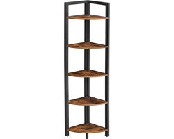 Nancy's Charette Hoekkast - Boekenkast - Stellingkast - Metaal - Bewerkt Hout - Bruin - Zwart - 30 x 30 x 150 cm